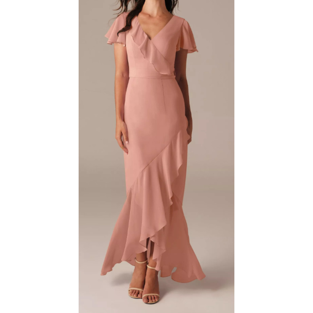 AW BRIDAL SZ 2 XS rose pink chiffon Celia bridesmaid party maxi dress NEW B45